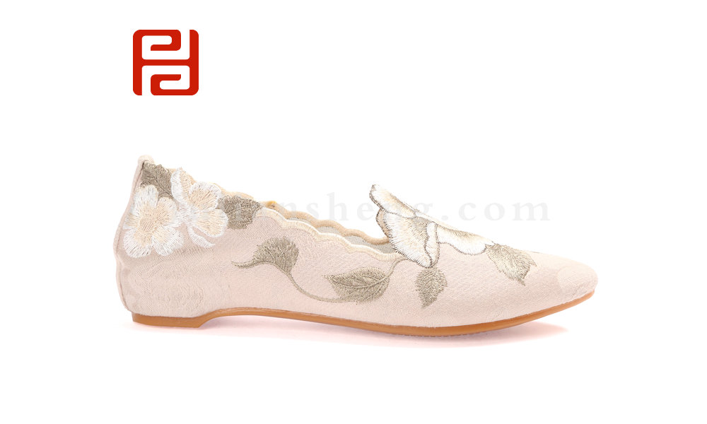 福连升2020春时尚休闲民族风3D刺绣亚麻布面女单鞋图片