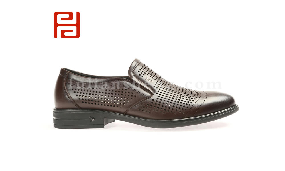 福连升休闲皮鞋 男夏季真皮透气一脚蹬镂空商务工作男鞋图片