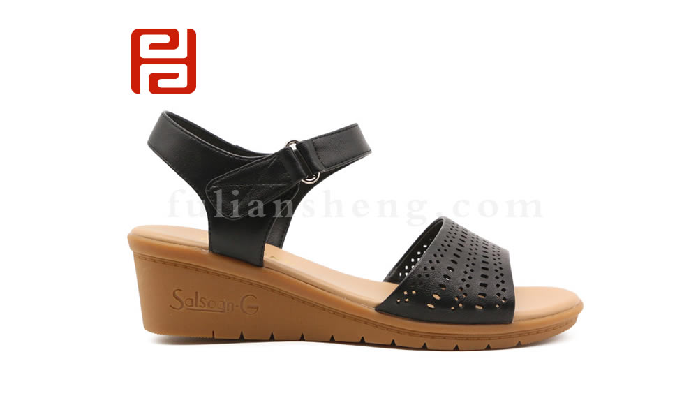 福连升舒适妈妈凉鞋 女款夏季中年舒适坡跟女鞋图片