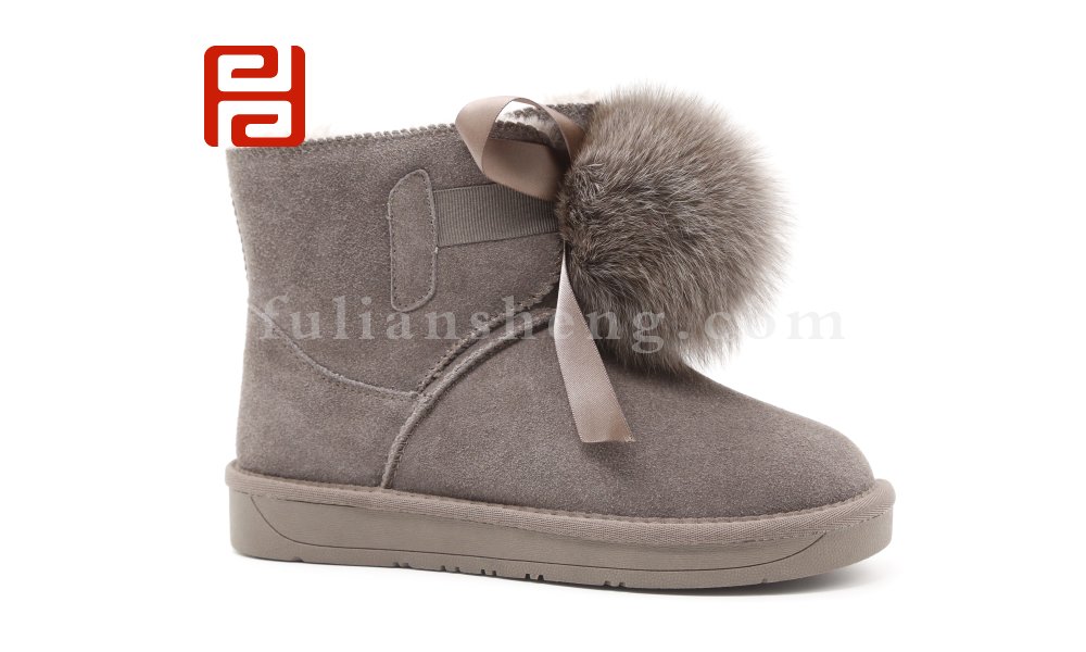 福连升休闲鞋女鞋20冬平跟舒适磨砂牛皮短筒雪地靴女图片