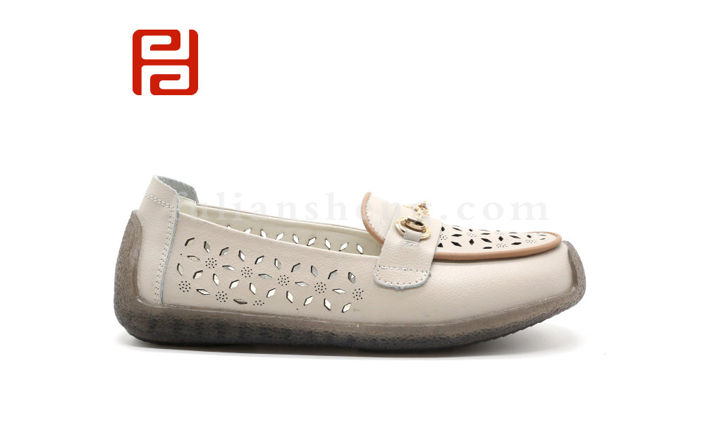 福连升夏季休闲女鞋经典豆豆鞋透气带孔舒适女鞋