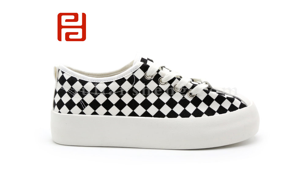 福连升夏季女鞋板鞋自由撞色棋盘格厚底舒适透气鞋子