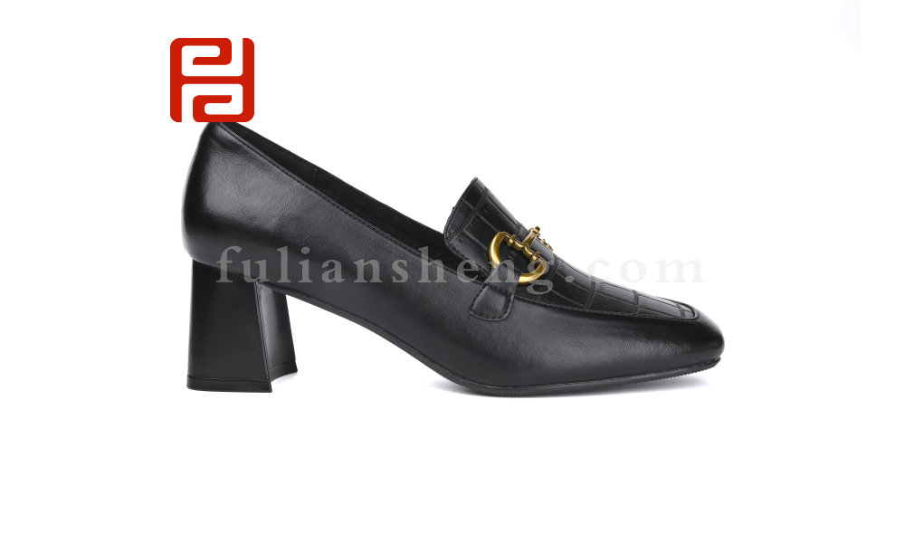 福连升春秋女鞋优雅舒适跟鞋复古扣件单鞋