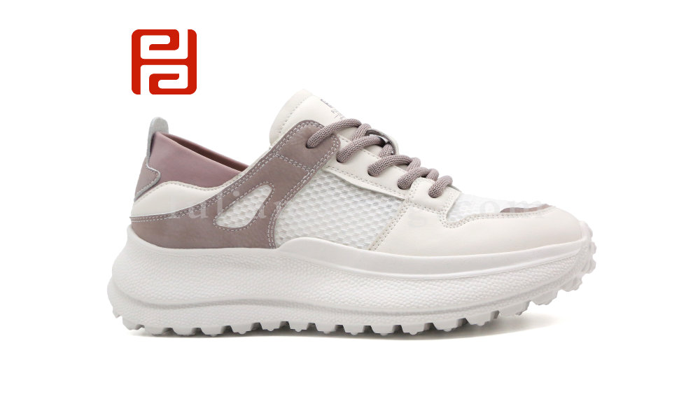 福连升夏季女鞋休闲生活时尚休闲真皮+网纱面料