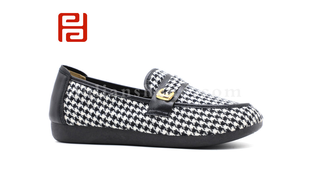 舒适休闲女鞋格子布面料棉麻里布春季单鞋女鞋