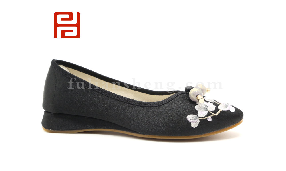 福连升老北京布鞋民族风绣花女鞋棉麻古典坡跟休闲