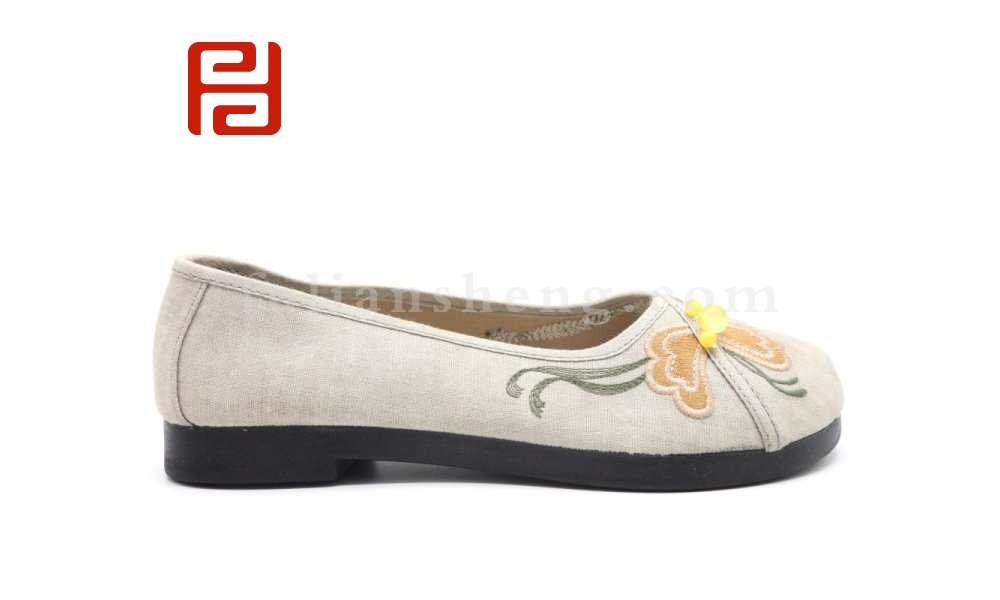 福连升老北京布鞋女鞋素面古风纯色绣花圆头浅口古装平底鞋