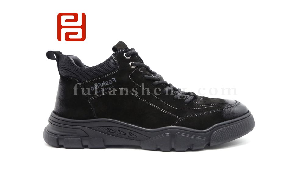 福连升休闲鞋冬加绒男鞋工装风靴子皮面男靴图片