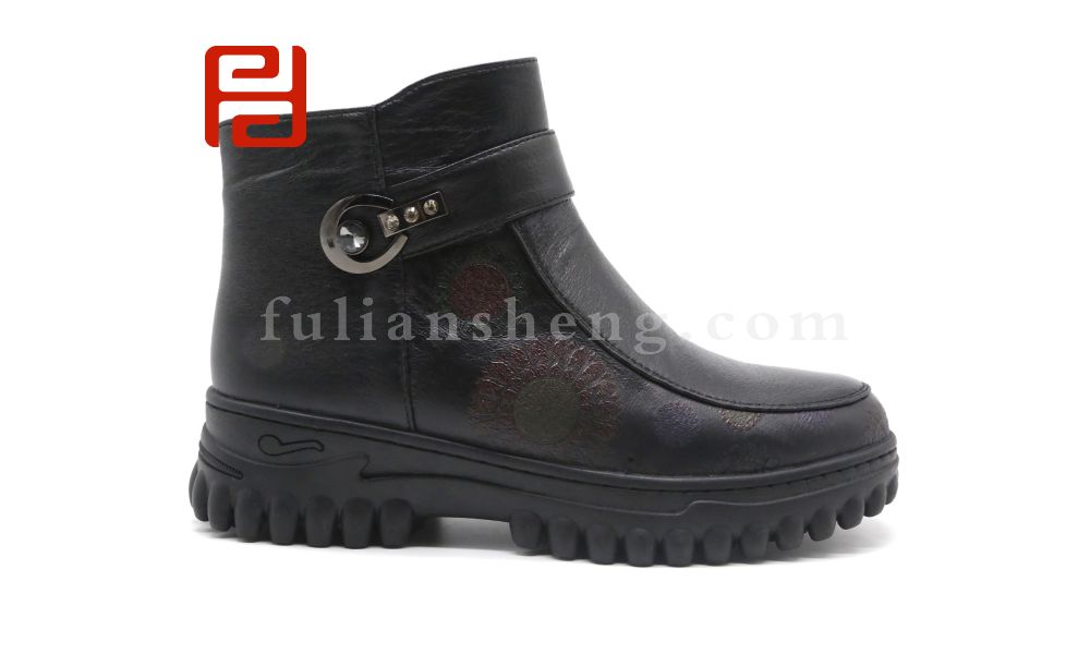 福连升休闲鞋冬加绒中帮保暖妈妈鞋舒适中老年短靴图片