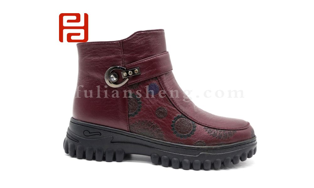 福连升休闲鞋冬加绒中帮保暖妈妈鞋舒适中老年短靴图片