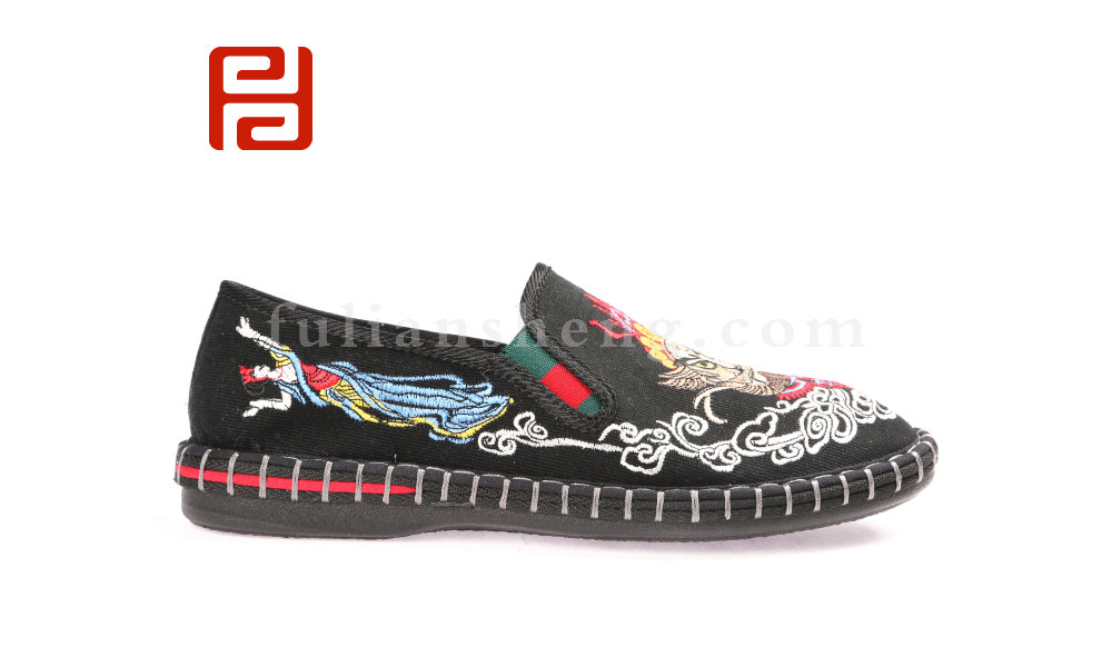 福连升男刺绣民族风复古北京布鞋一脚蹬脸谱布鞋(图4)
