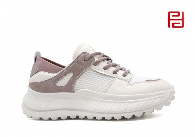 福连升夏季女鞋休闲生活时尚休闲真皮+网纱面料