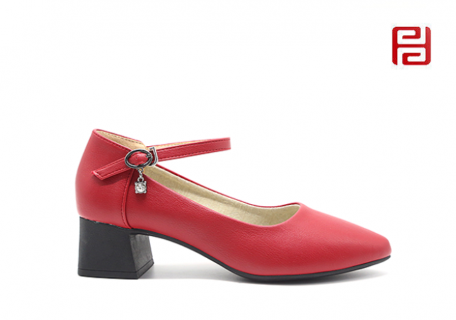 福连升春秋浅口单鞋女粗跟一字扣婚鞋通勤工作鞋