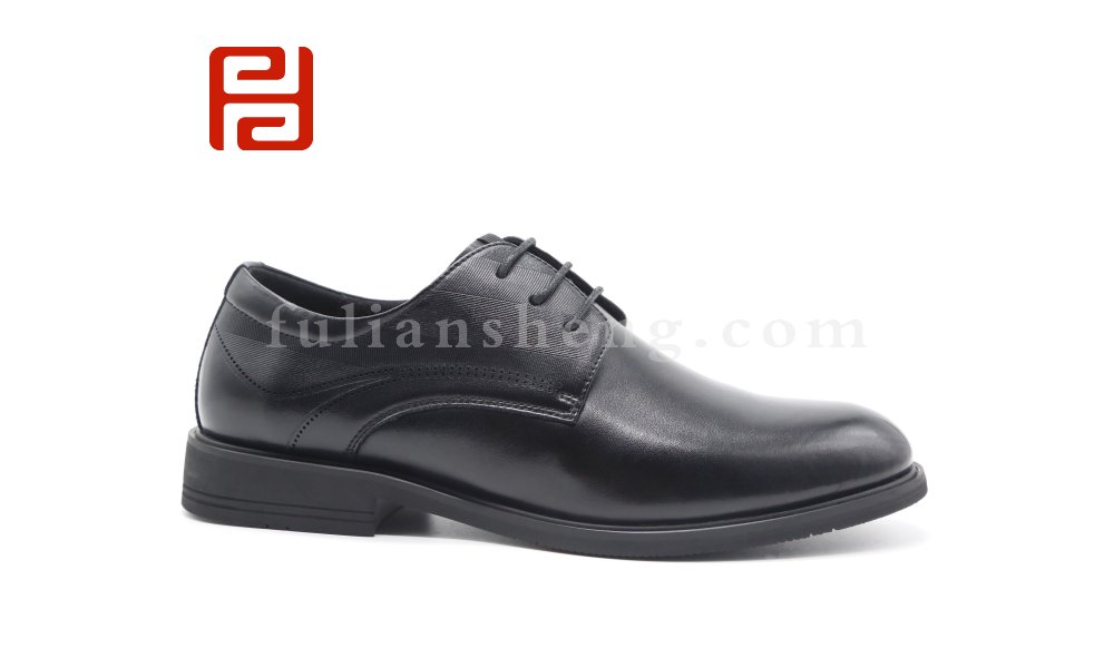 福连升正装商务皮鞋黑色橡胶底工装鞋细腻光泽正装男鞋