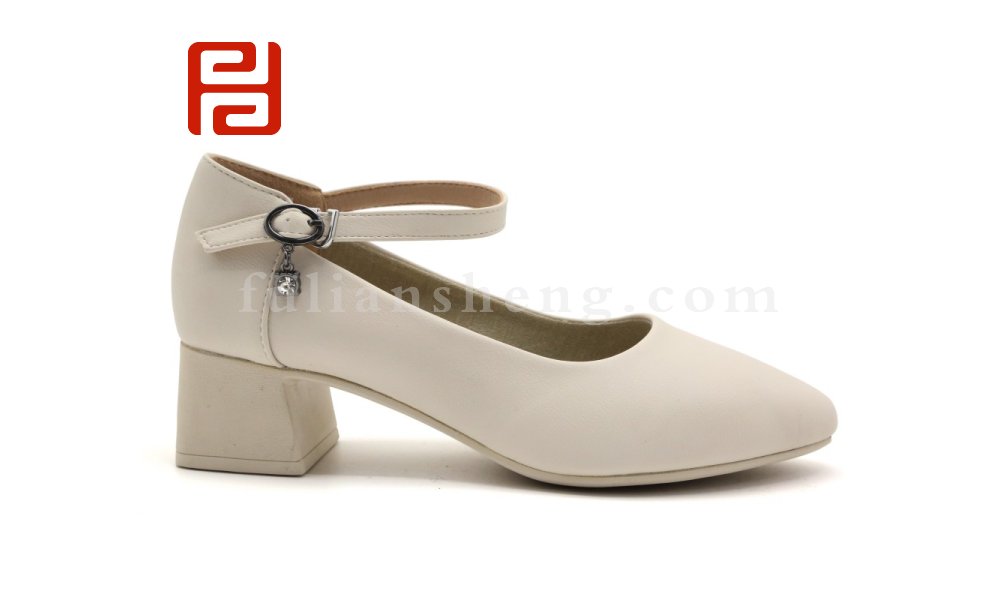 福连升春秋浅口单鞋女粗跟一字扣婚鞋通勤工作鞋